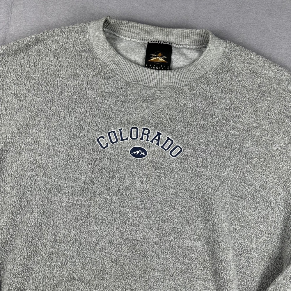 Vintage Colorado Sherpa Sweatshirt Prairie Mountain Gray Embroidered Size Large